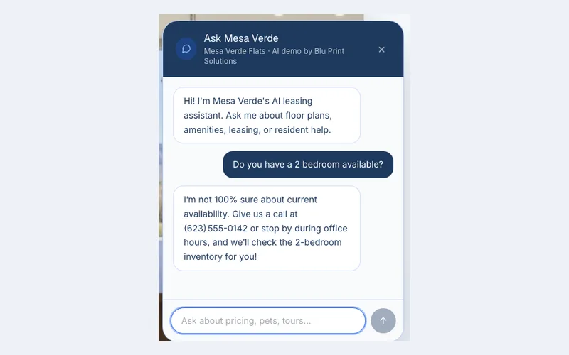 The leasing demo deferring on live availability instead of guessing